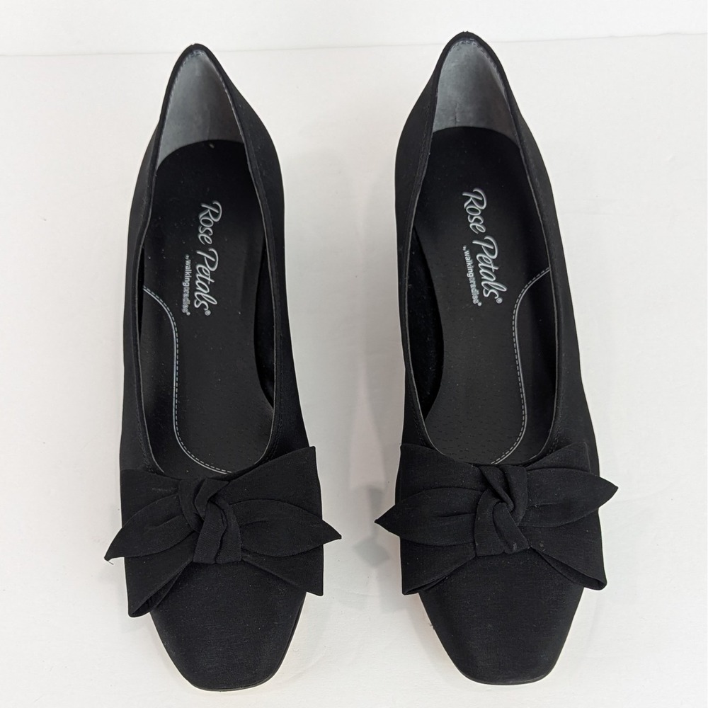 Rose Petals By Walking Cradles Dani Black Micro Pumps Size 7N Bow‎ Career Heels